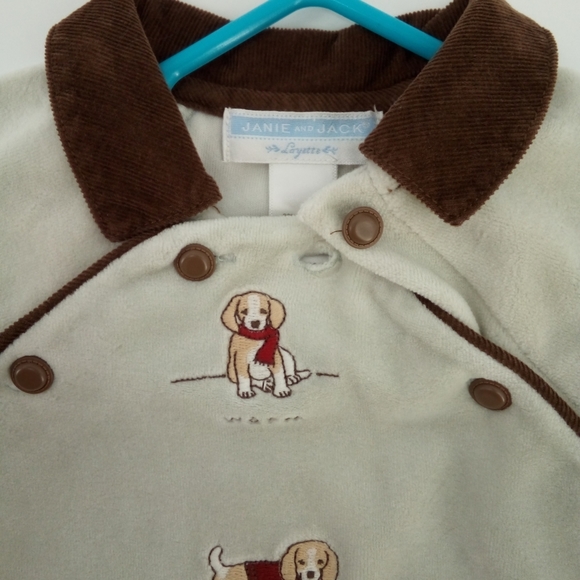Janie and Jack Layette Soft Onesie Snap Puppy Long Sleeve Pants Cotton 0 to 3 Mo - Picture 2 of 5